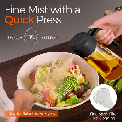 16 Oz 2-In-1 Glass Olive Oil Sprayer for Cooking, Black