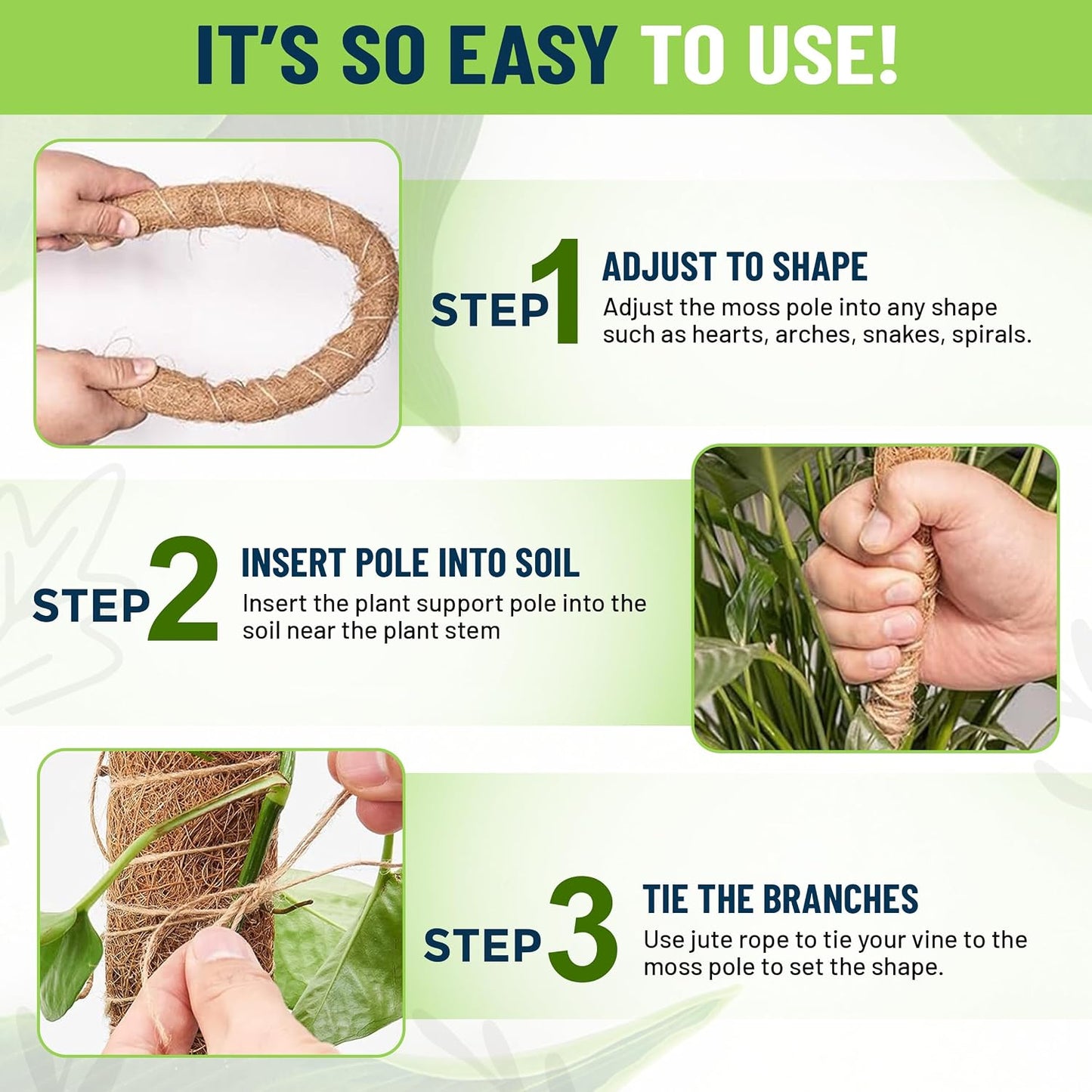2-Pack Bendable Moss Poles for Monstera & Climbing Plants