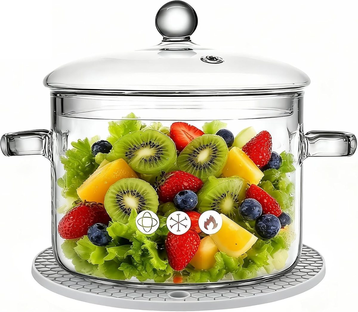 Borosilicate Glass Cooking Pot with Lid and Handle, 1.5L (50oz) Clear Saucepan for Stovetop Use - Ideal for Individual Portions