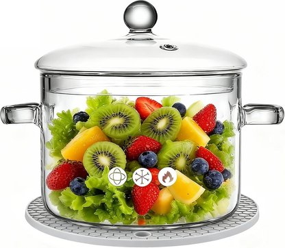 Borosilicate Glass Cooking Pot with Lid and Handle, 1.5L (50oz) Clear Saucepan for Stovetop Use - Ideal for Individual Portions