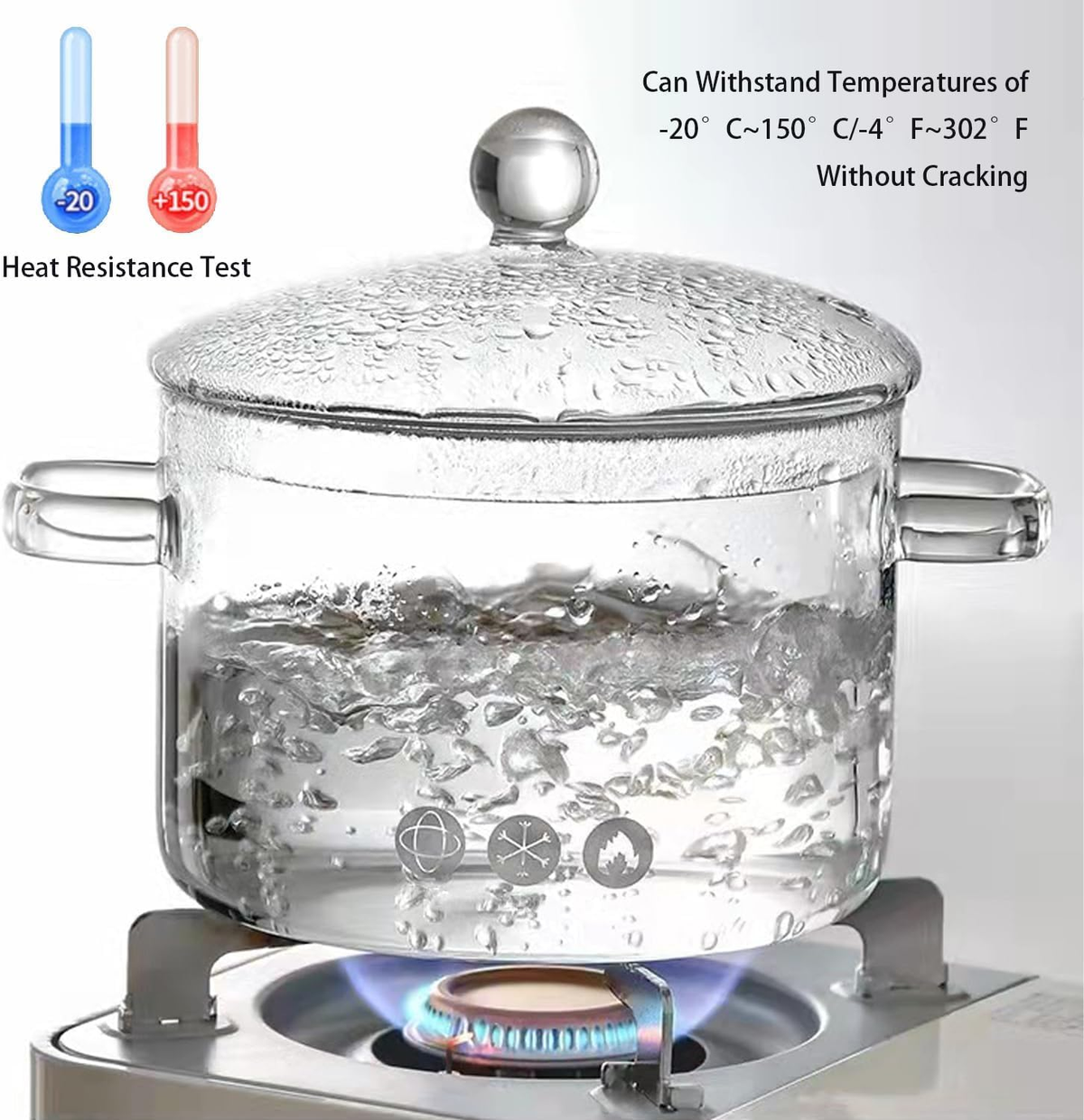 Borosilicate Glass Cooking Pot with Lid and Handle, 1.5L (50oz) Clear Saucepan for Stovetop Use - Ideal for Individual Portions