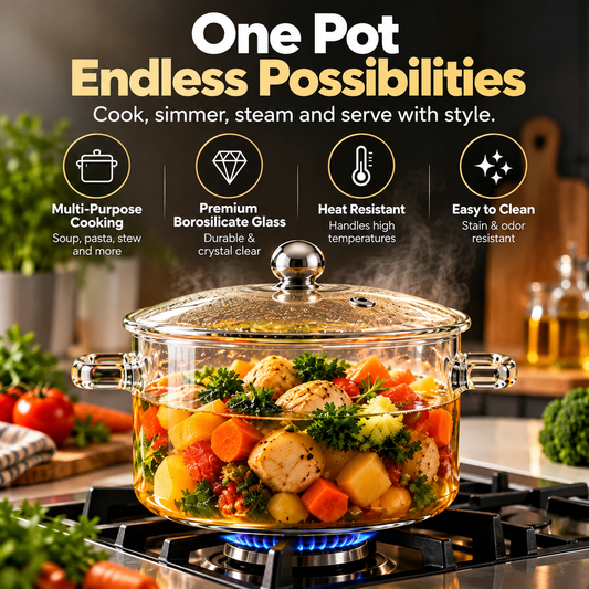 Borosilicate Glass Cooking Pot with Lid and Handle, 1.5L (50oz) Clear Saucepan for Stovetop Use - Ideal for Individual Portions