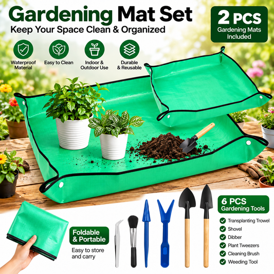 2-Pack Repotting Mats with 6 Mini Gardening Tools