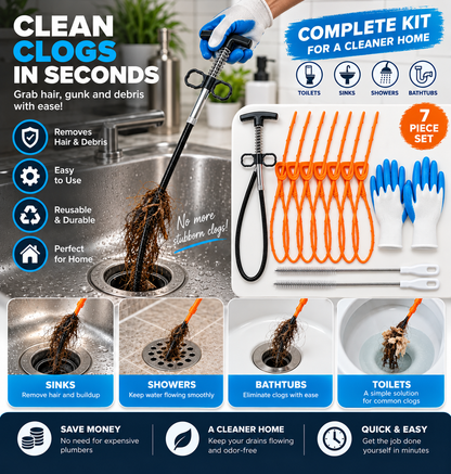 10 Pack Drain Clog Remover Kit with 79 Inch Flexible Drain Snake Tool