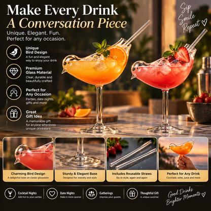 Bird-Shaped Cocktail Glasses – Elegant 2-Piece Set