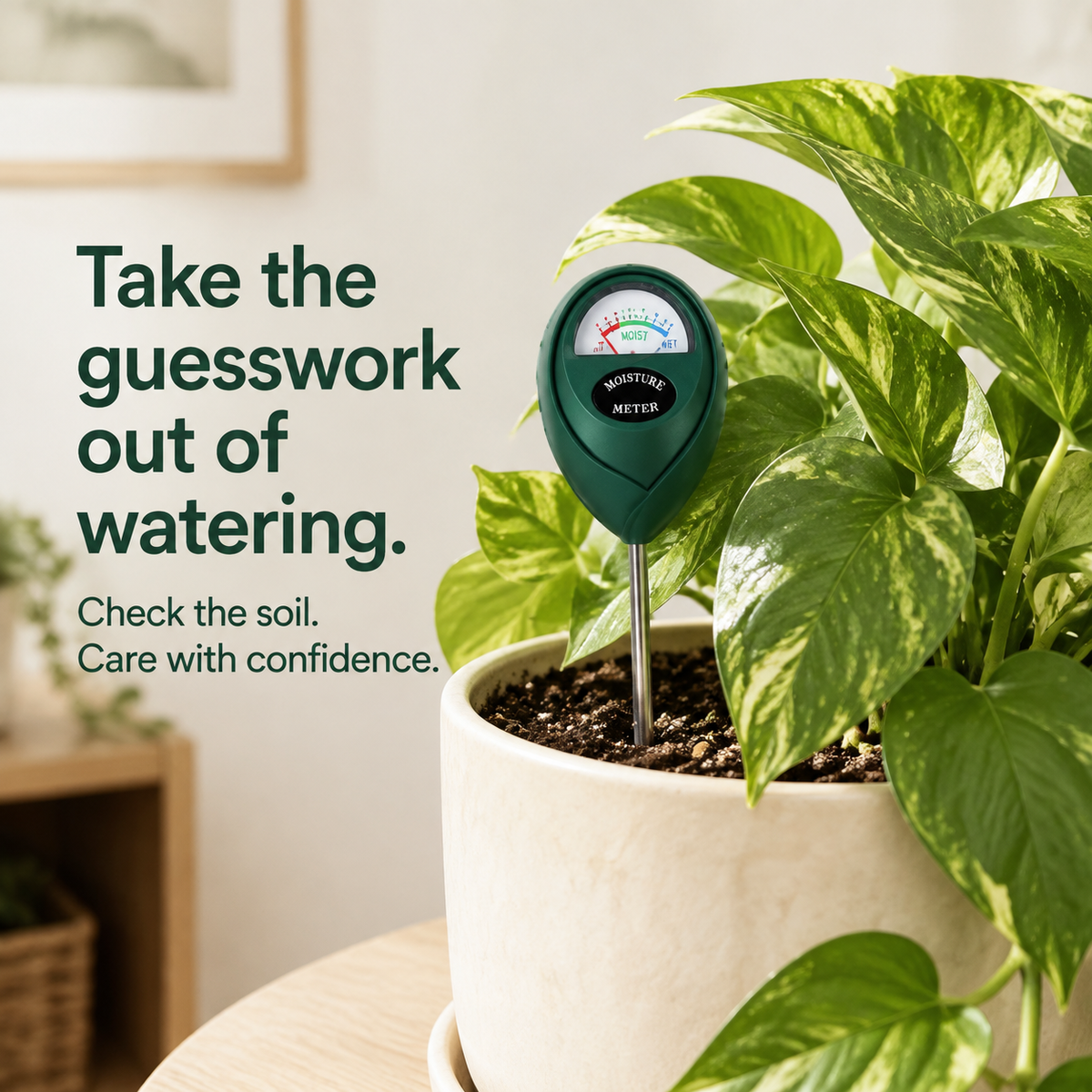 Easy-Read Soil Moisture Meter for Houseplants & Gardens