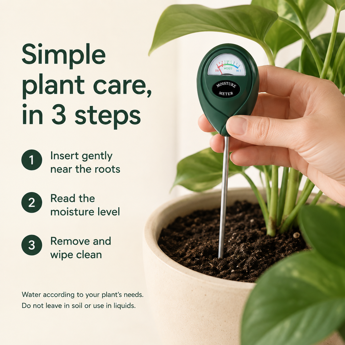 Easy-Read Soil Moisture Meter for Houseplants & Gardens