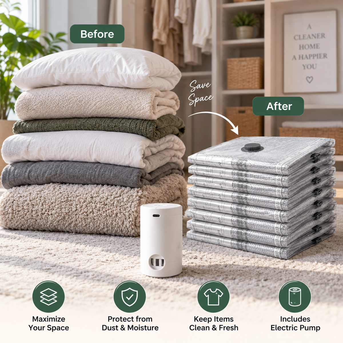 Vacuum Storage Bag Set with Electric Pump – 14 Piece