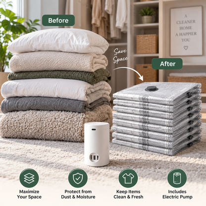 Vacuum Storage Bag Set with Electric Pump – 14 Piece
