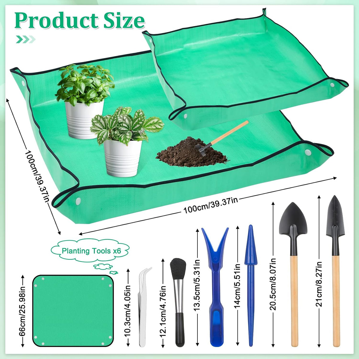 2-Pack Repotting Mats with 6 Mini Gardening Tools