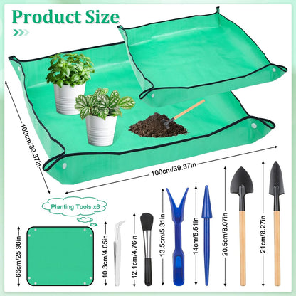 2-Pack Repotting Mats with 6 Mini Gardening Tools