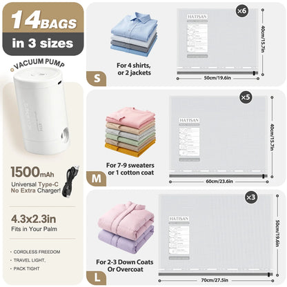 14-Piece Vacuum Storage Bag Set with Rechargeable Electric Pump
