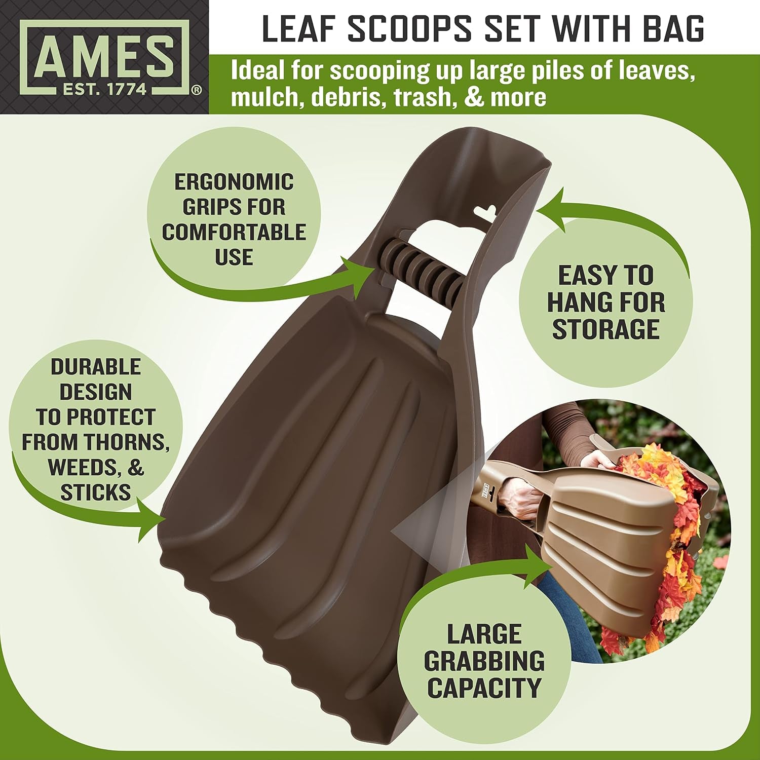 3-Piece Leaf Cleanup Kit with Collapsible Yard Bag & Garden Claws