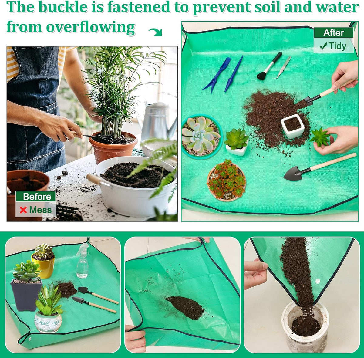 2-Pack Repotting Mats with 6 Mini Gardening Tools