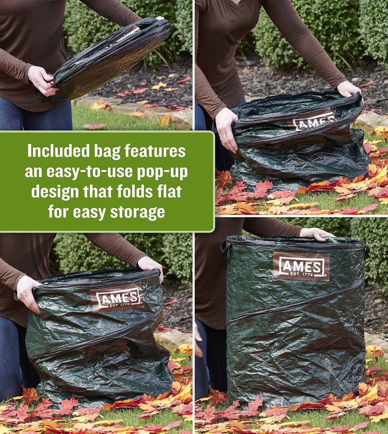 3-Piece Leaf Cleanup Kit with Collapsible Yard Bag & Garden Claws