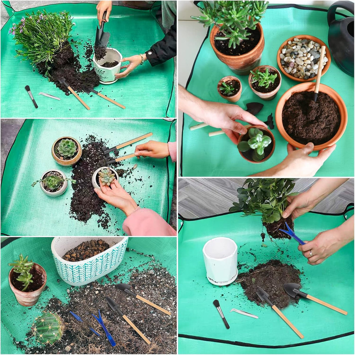 2-Pack Repotting Mats with 6 Mini Gardening Tools