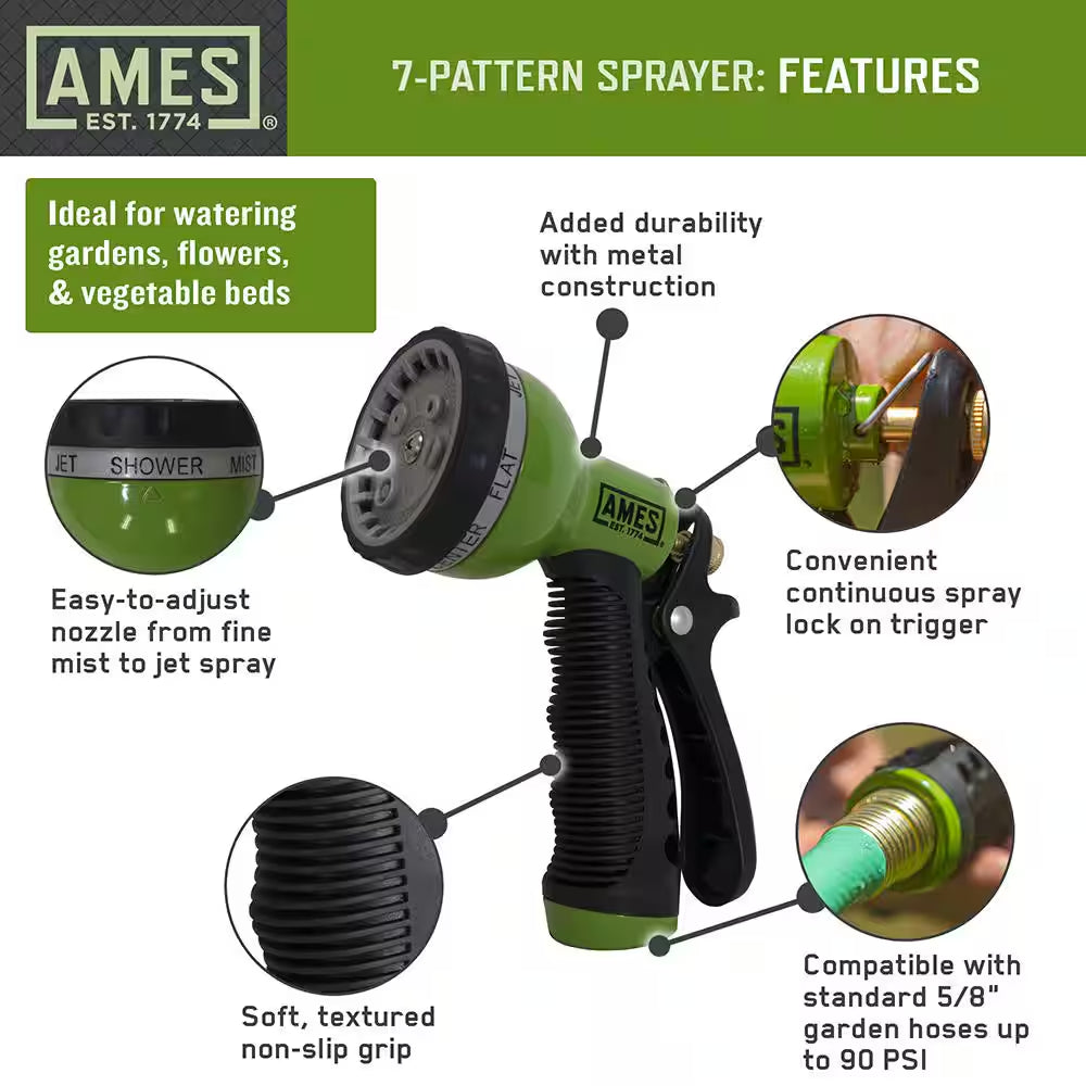 Heavy-Duty 7-Pattern Garden Hose Nozzle Sprayer