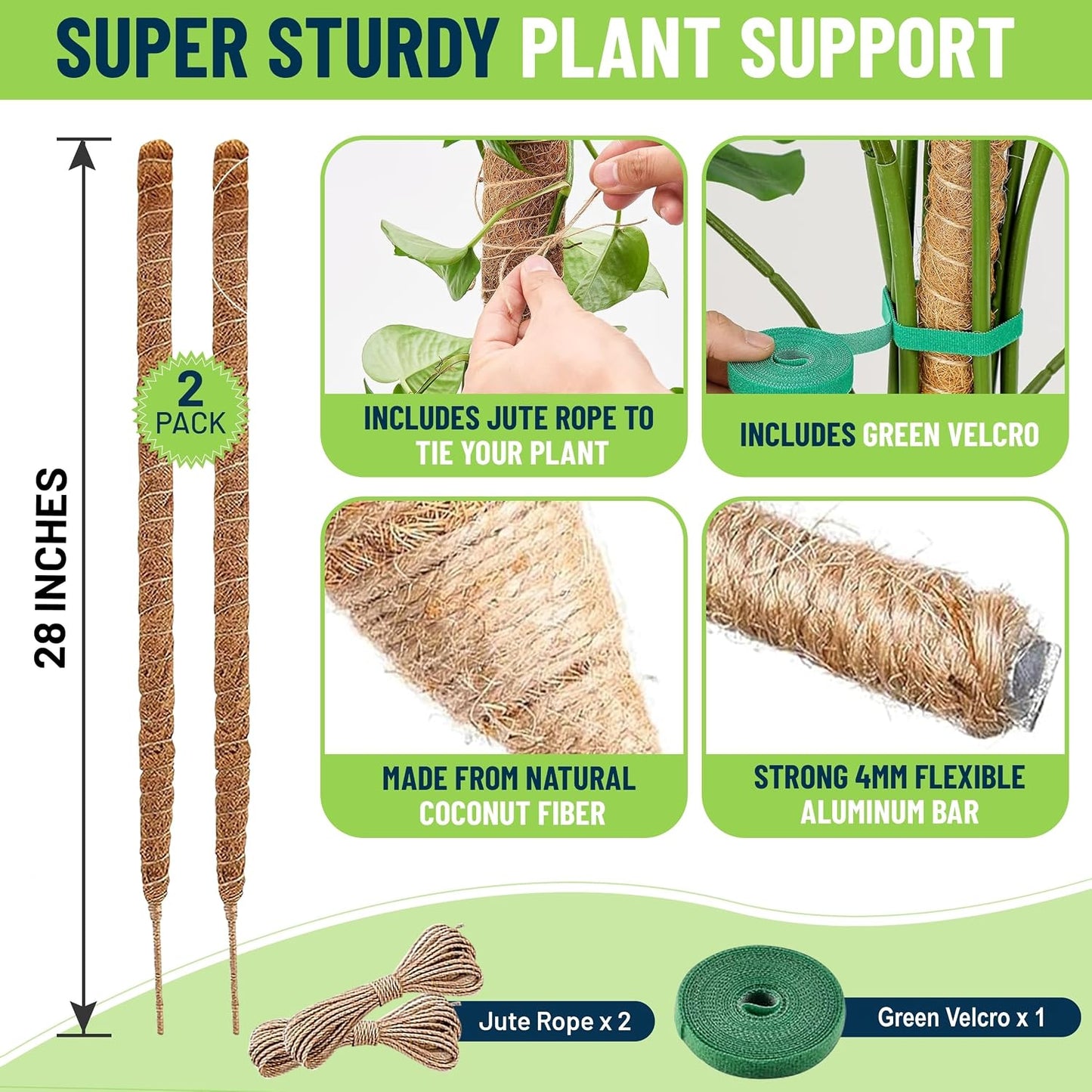 2-Pack Bendable Moss Poles for Monstera & Climbing Plants